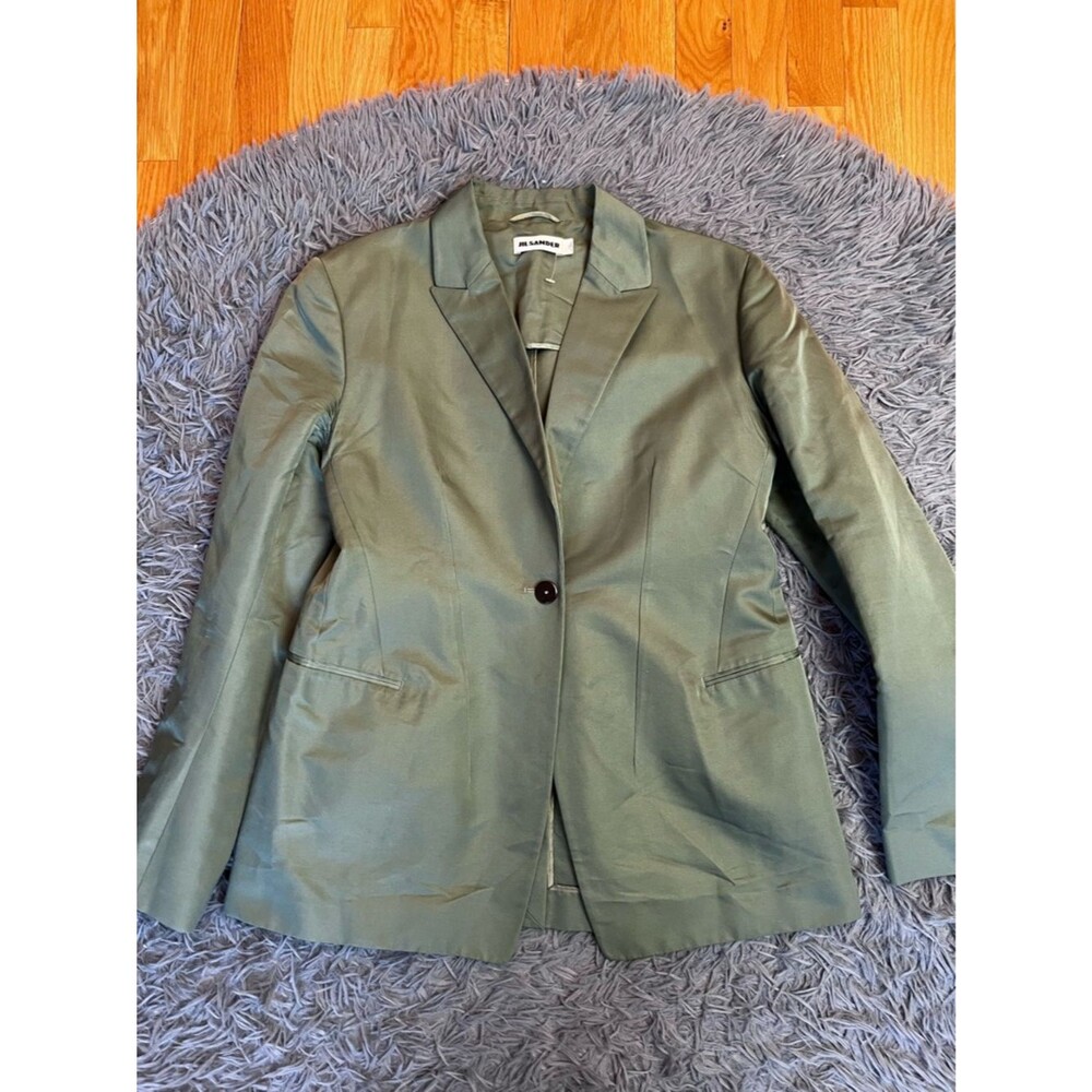 Jil Sander Sage Green Cotton Silk Blazer Size S